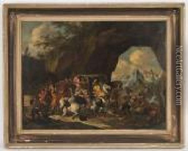 A 
Turbulent Scene Of Thieves Looting Oil Painting - Salvator Rosa