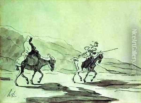 Don Quixote and Sancho Panza Oil Painting - Honore Daumier