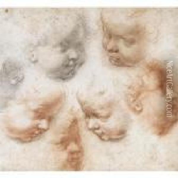Sheet Of Seven Studies Of The Head Of A Young Child Oil Painting - Francesco Vanni