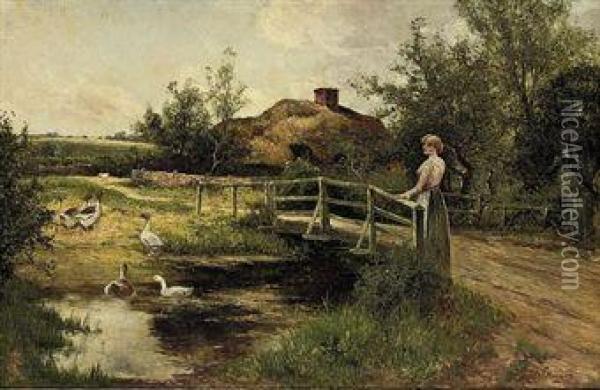 By The Duck Pond Oil Painting - Ernst Walbourn