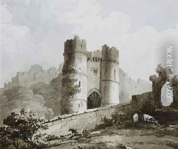 View Of The Gateway Of Carisbrooke Castle, Isle Of Wight Oil Painting - Sir Thomas Gage