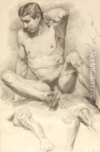 Fritz-friedrich Boehle . Male Nude With Mustache Oil Painting - Fritz Boehle