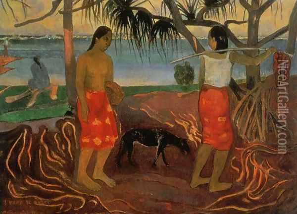 I Rara Te Oviri Aka Beneath The Pandanus Tree Oil Painting - Paul Gauguin