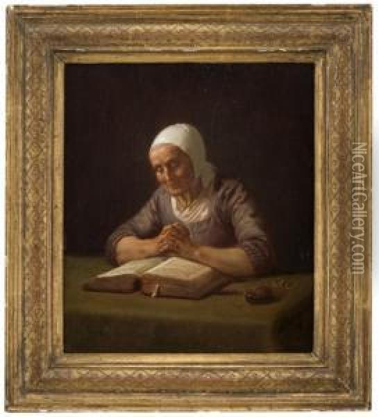 Old Womanreading Oil Painting - Adolphe Tidemand