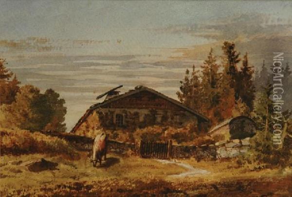 Swisschalet Farm Near Lausanne Oil Painting - Abraham Louis Buvelot