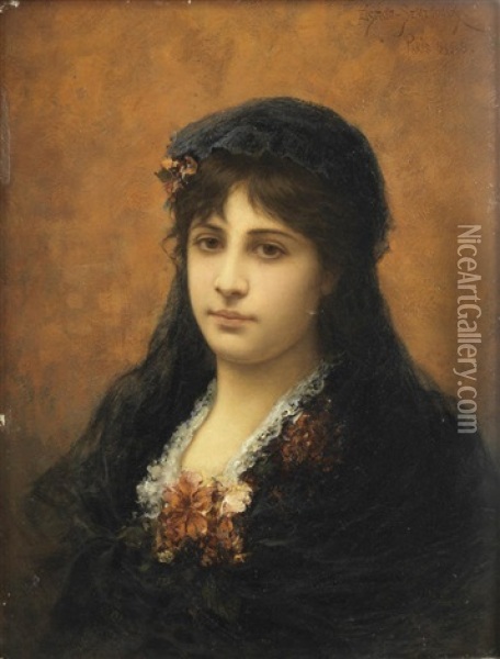Portrait Of A Young Girl Oil Painting - Emile Eisman-Semenowsky