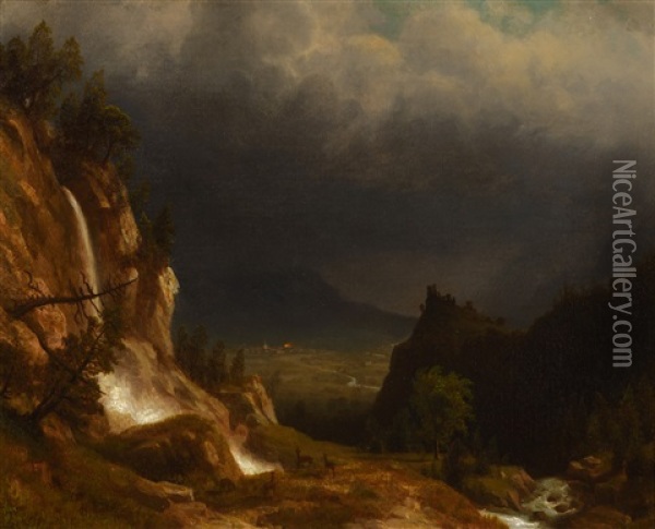 Evening In The Mountains Oil Painting - Albert Bierstadt
