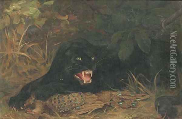 A panther guarding his kill Oil Painting - Cuthbert Edmund Swan