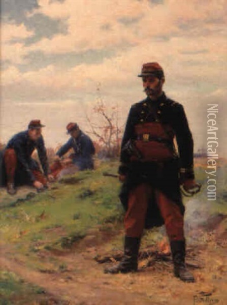 Soldiers At The Bivouac Oil Painting - Paul (Louis Narcisse) Grolleron
