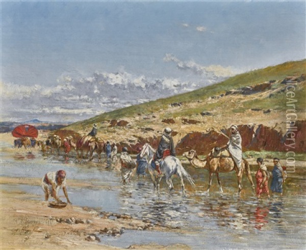 Crossing The Wadi Oil Painting - Victor Pierre Huguet
