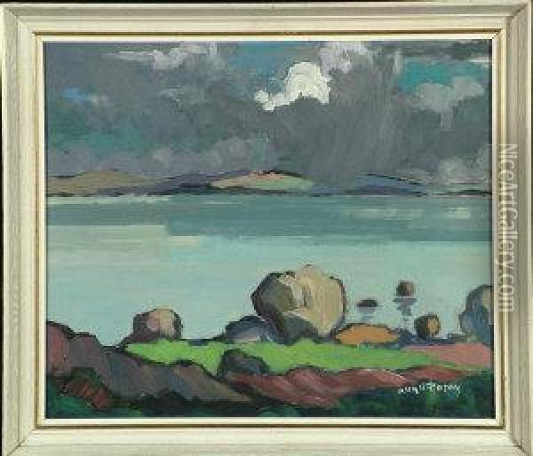 Clouds Over An Estuary With Boulders On A Hillside In The Foreground Oil Painting - Hugh Paton