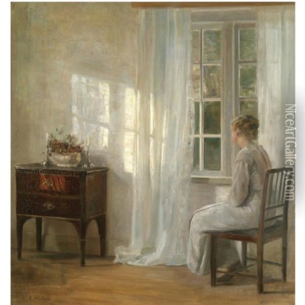 Kvinde Ved Vindue Oil Painting - Carl Vilhelm Holsoe