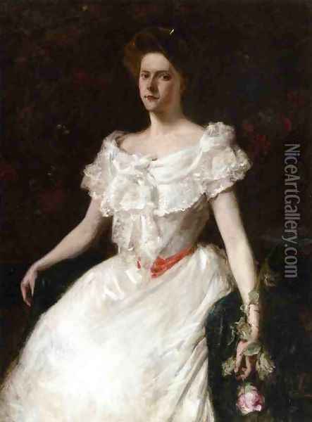 Lady With A Rose Oil Painting - William Merritt Chase