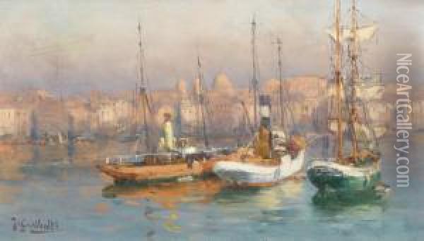 Drei Segelboote Im Hafen Von Marseille Oil Painting - Joseph Garibaldi