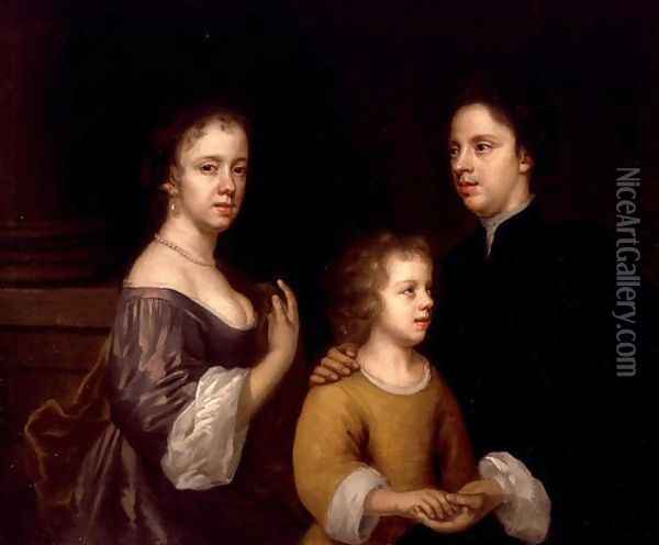 Self Portrait with Husband and Son c.1659-60 Oil Painting - Mary Beale
