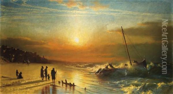 Beach At Jaffa Oil Painting - James Fairman