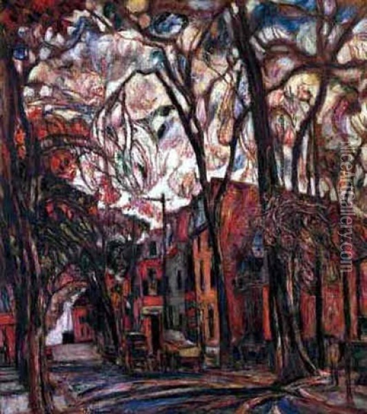 A Tree-lined Street, The Bronx Oil Painting - Abraham Manievich