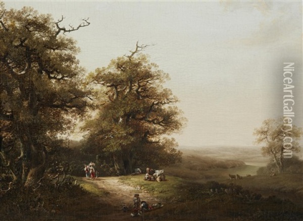 Landscape With Shepherds And Travellers Oil Painting - Heinrich Johann Wuest