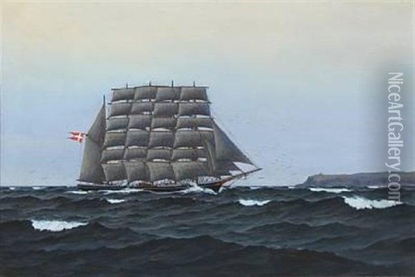Seascape With The Danish Training Ship Kobenhavn Oil Painting - Emanuel A. Petersen