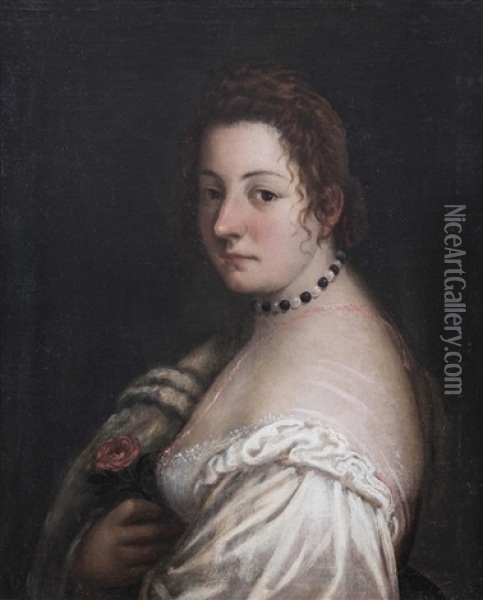 Portrat Einer Dame Mit Rose Oil Painting - Girolamo Forabosco