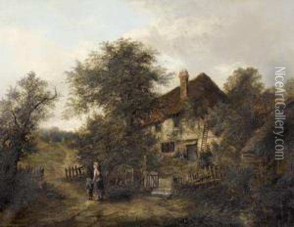 Englische Heidelandschaft Mit Bauernhaus. Oil Painting - Edgar Longstaffe