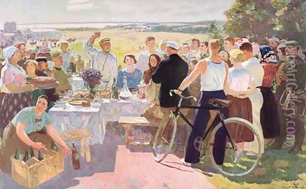 Harvest Celebration at a Collective Farm Oil Painting - after Guerassimov, Serguei