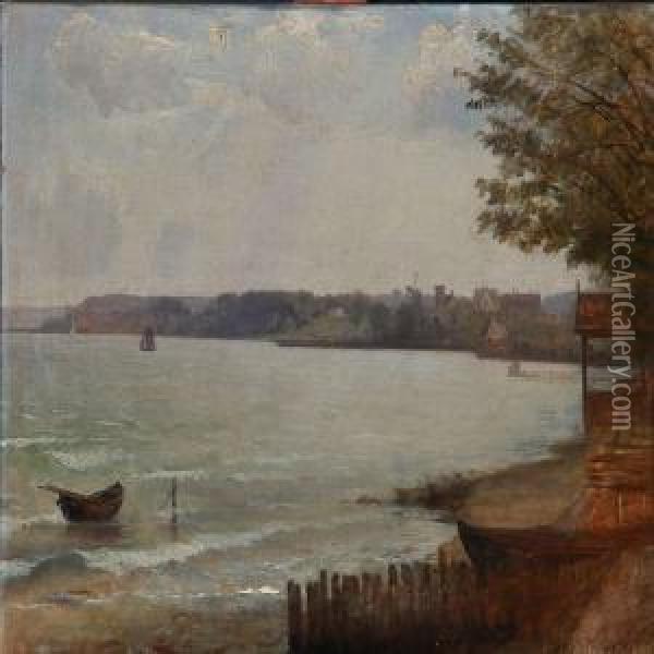 Seascape With A Moored Rowing Boat Oil Painting - Carl H.K. Moller