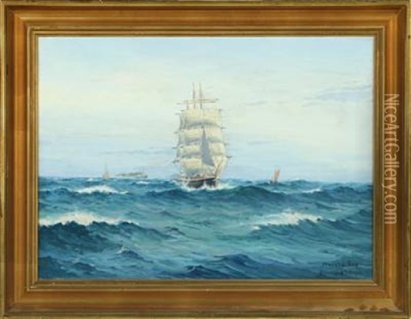 Sailing Ship At Skagen Reef Oil Painting - Emanuel A. Petersen