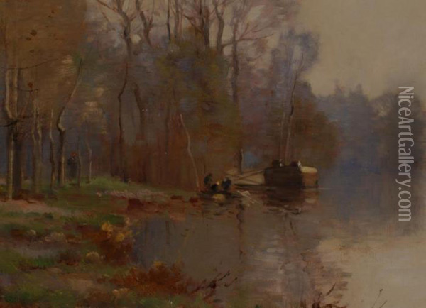 Flusslandschaft Oil Painting - Pierre-Emmanuel Damoye