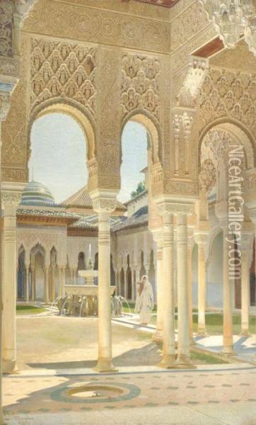 A Moorish Servant Girl In El Palacio De Los Leones Oil Painting - Adolf Seel