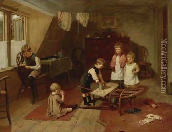 Children At Play Oil Painting - Herry Brooker