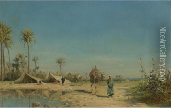 The Bedouin Encampment By The Oasis Oil Painting - Peder Mork Monsted