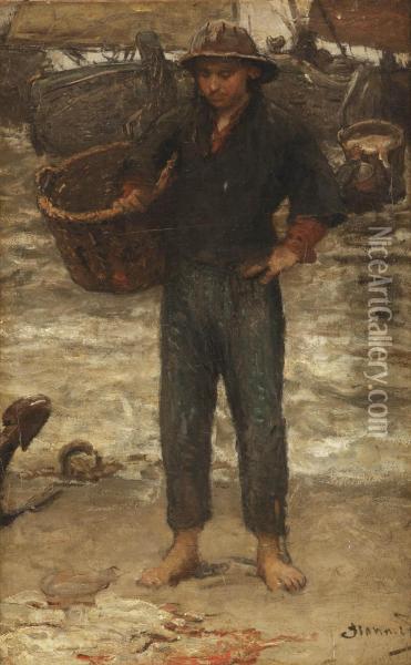 A Fisherman On The Beach Oil Painting - Bernardus Johannes Blommers