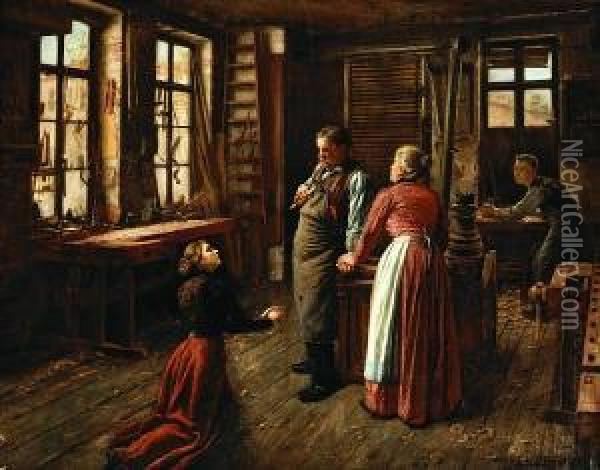 A Father's Dilemma Oil Painting - Carl Johann Spielter