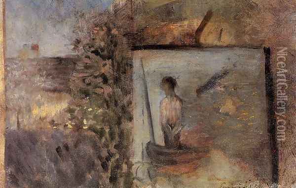 Landscape with Copy after 'Le Pauvre Pecheur' Oil Painting - Georges Seurat