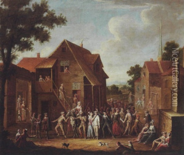 Dorfstrasse Mit Karnevalsumzug Oil Painting - Pieter Angillis