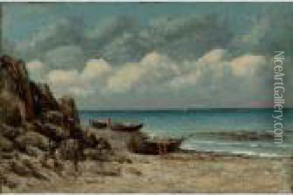 Fishing Boats On The Normandy Coast Oil Painting - Gustave Courbet