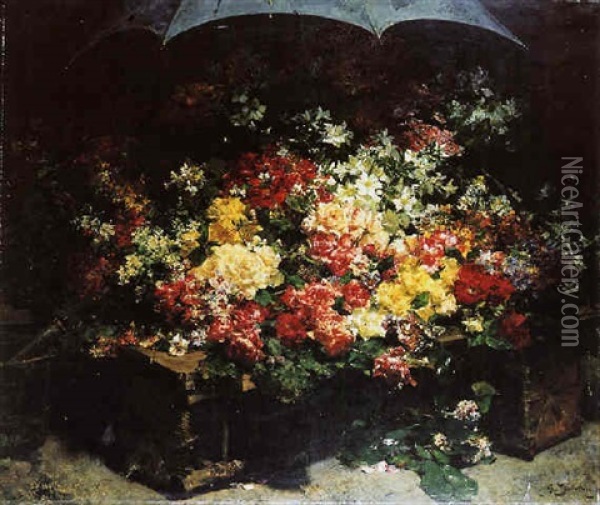 The Flower Stall Oil Painting - Georges Jeannin