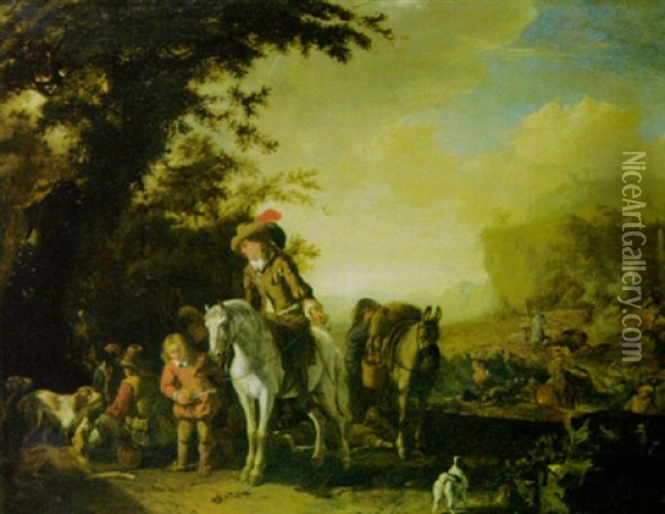Rast Vor Der Eberjagd Oil Painting - Abraham van der Hoef