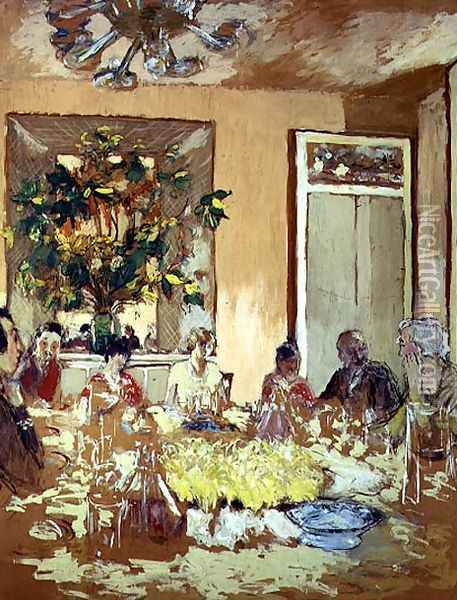 The Dining Room at Chateau de Clayes, 1938 Oil Painting - Jean-Edouard Vuillard