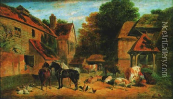 Farmyard Scene Oil Painting - Octavius Thomas Clark
