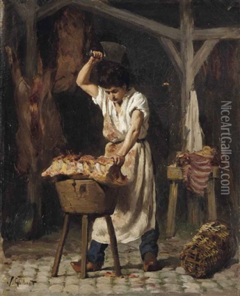 Jeune Boucher Au Travail Oil Painting - Victor Gabriel Gilbert