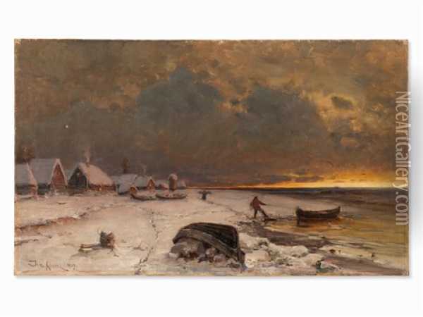 Naissaar Winter Landscape Oil Painting - Yuliy Yulevich (Julius) Klever
