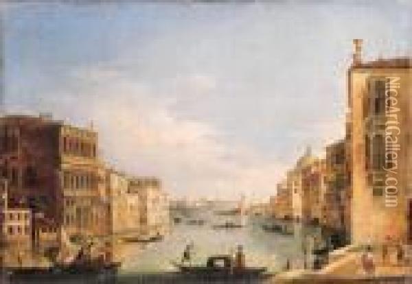 A View On The Canal Grande In Venice From The Campo Di San Vio Oil Painting - (Giovanni Antonio Canal) Canaletto