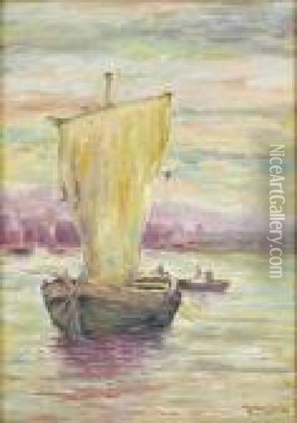 Untitled Sailboat Oil Painting - John Dawson Watson