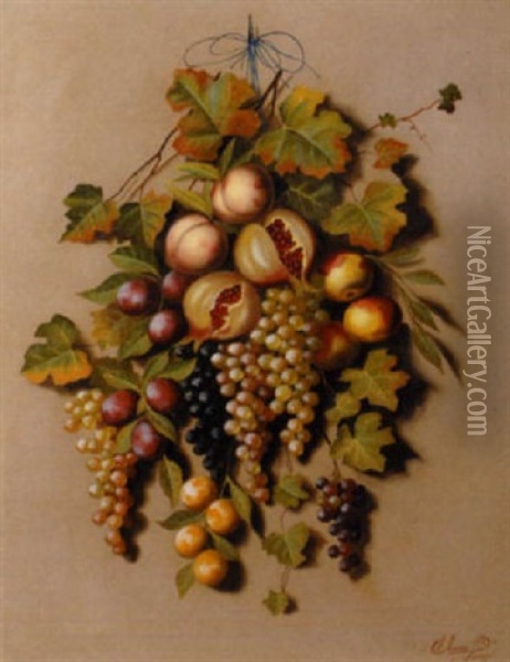 Stilleben Mit Granatapfeln, Pfirschen, Weintrauben, Ringlotten Und Pflaumen Oil Painting - Michelangelo Meucci