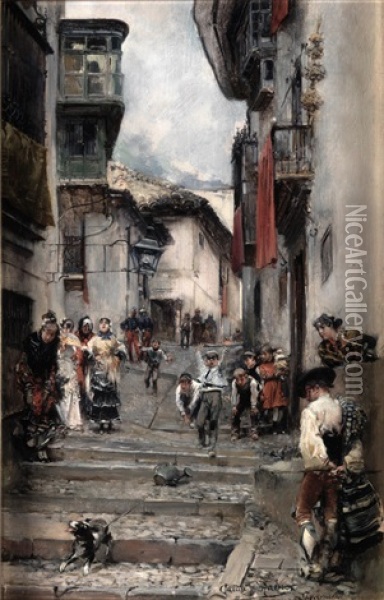 Cuesta De San Gregorio, El Albaicin Oil Painting - Jose Garcia y Ramos