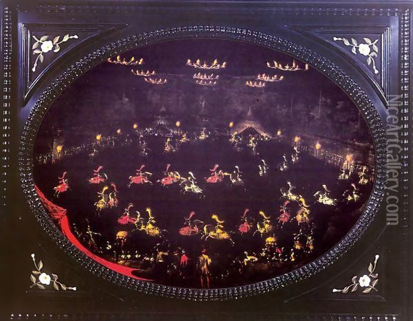Nocturnal Carousel in the Amphitheatre of the Boboli Gardens Oil Painting - Stefano della Bella