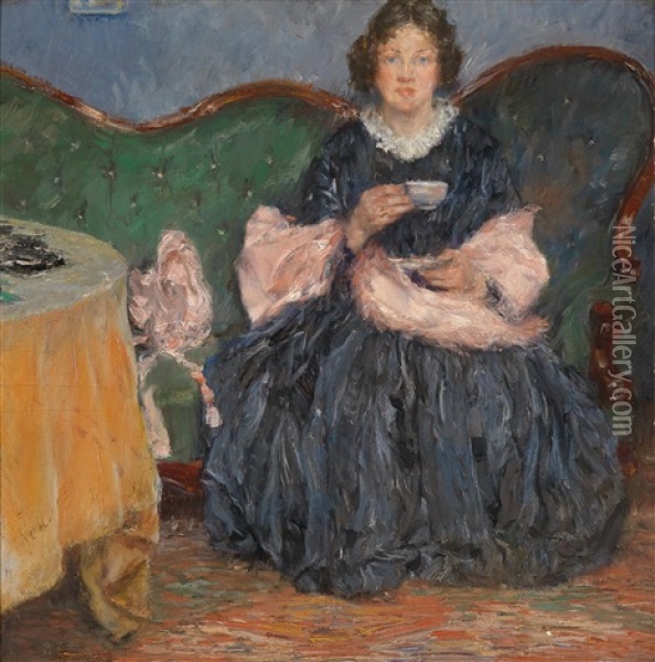 Dame Auf Sofa Oil Painting - Gotthardt Johann Kuehl