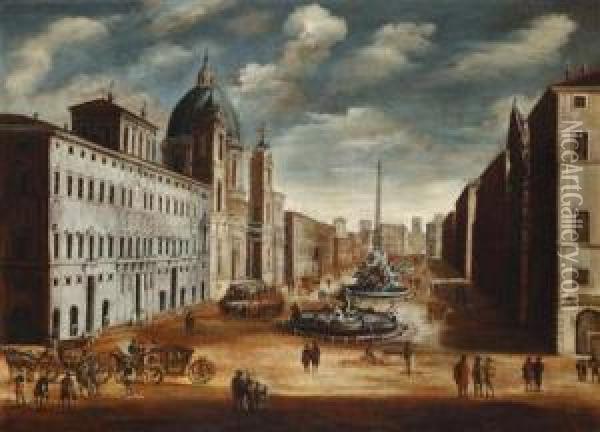 Ansicht Vonpiazza Navona; Ansicht Von Piazza San Pietro Oil Painting - Gaetano Vetturali